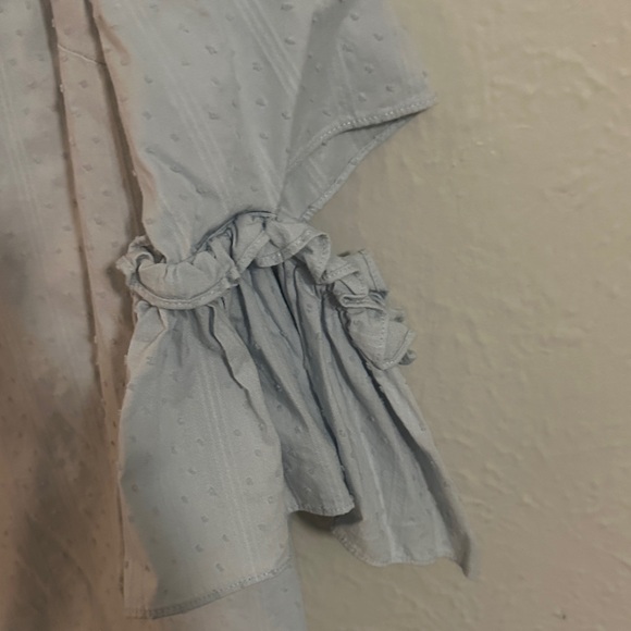 CeCe Light Blue Ruffle-Sleeve Textured Blouse - Picture 3 of 6